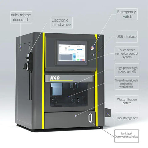 Desktop 4 Axis CNC Engraving Machine For Jade Wood And Metal Jewelry With 3D Precision Carving And Bracelets Surface Engraving Free Training Included For DIYers And Pros Today, detailed view with labeled features.