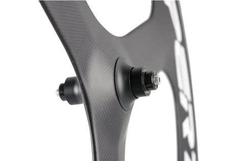 Side view of 700C Carbon Clincher Front Wheel With 70mm Tri Spoke Deep Rim 23mm Width Matte 3K Finish Toray T700 Carbon Fiber