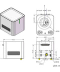 Technical diagram of Fiber Galvo Scanner With Red Light Focus For 1064nm Marking Machine, High Speed Marking At 2000 Millimeters Per Second, 10mm Input Aperture, M102 Model, showing dimensions and specifications.