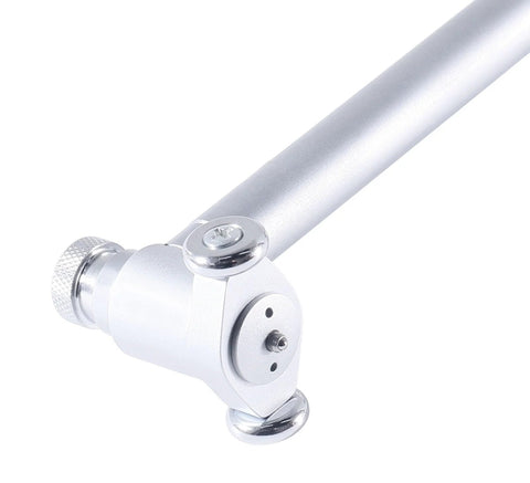 Dial bore gauge head on silver aluminum extension rod with knurled adjustment knob.