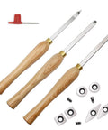 YUFUTOL carbide woodturning tools 3-piece set with wooden handles, includes diamond, round, and square tips