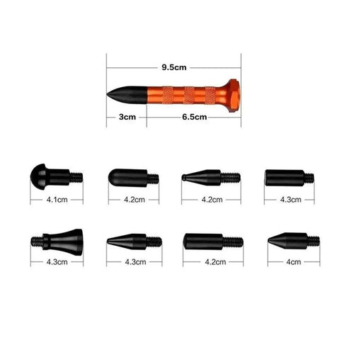 DIY Paintless Dent Repair Kit With 9 Heads Tap Down Pen For Small Dings And Hail Damage, showing 9 diverse head designs.