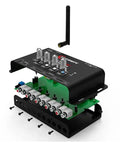 Bluetooth DSP Crossover For Car Audio With App Control 15 Band Graphic Equalizer 12 Presets 2 In 4 Out High Level Input Gain Up To 9V Wireless Phone Tuning For A Bangin Loud Clear Sound, showing internal components including circuit board and antenna.