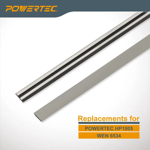 Top Shelf Carbide Handheld Planer Blades 4-3/8 Inch Reversible Double Edge in a pack of two for smooth woodwork.