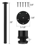 Beefy 28 Inch Adjustable Metal Table Legs Set Of 4 Black Heavy Duty Office Desk Kitchen Table Legs For Durable Furniture Includes Mount Plates And Screws 2 Inch Diameter With Leveling Pads components and dimensions