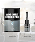 Windshield Crack Repair Kit And Fluid For Chips, All Weather Glass Repair Fluid For Cars, Fast And Easy DIY Windshield Tool Set To Fix Small Cracks, 2 Pack visible on car dashboard with dimensions.