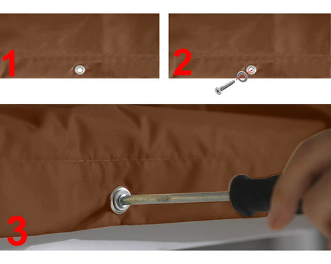 Installing grommet on 52 By 90 Inches Swing Set Replacement Canopy Tarp For Playgrounds And Backyards, Premium 300D Polyester With PU Coating