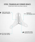 Heavy Duty White Steel Triangular Corner Bracket Delivers Badass Stability For Shelf Reinforcement Anchors Wire Racks Eliminates Janky Wobble On 90 Degree Joints For Reliable Diy Gear with clean white finish and precise fit.