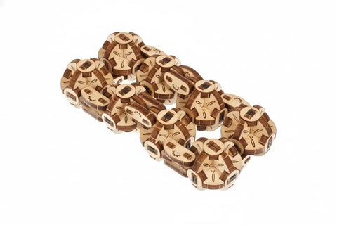 Flexi-Cubus 2.0 Octasphere Puzzle 3D Mechanical Wooden Model, steampunk skeleton cube desk toy on white background