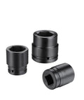 Set of three black sockets for Hardcore Hydraulic Torque Wrench With Automatic Pump And One Point Five Inch Square Drive.