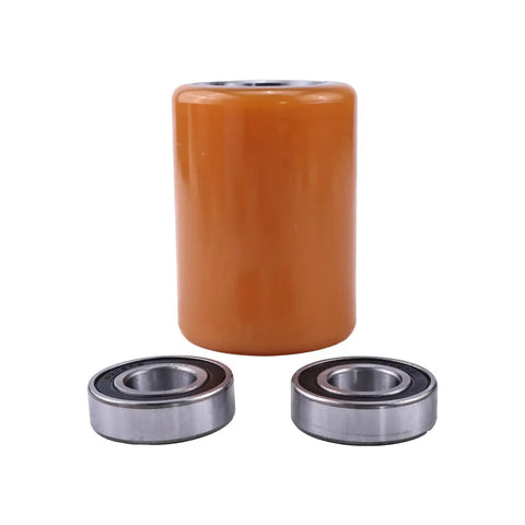 Svyoroo Electric Pallet Jack Wheel Replacement Part Fits Toyota 8HBW23 Forklift, orange load roller with bearings.