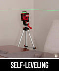 100 Foot Self Leveling Green Cross Line Laser With Rechargeable Battery, 360 Degree Horizontal Projection on Tripod