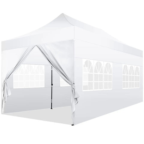 Front view of white Beast 10x20 Heavy Duty Pop Up Canopy With 6 Sidewalls Windproof And Waterproof All Season Commercial Outdoor Wedding Party Tent.