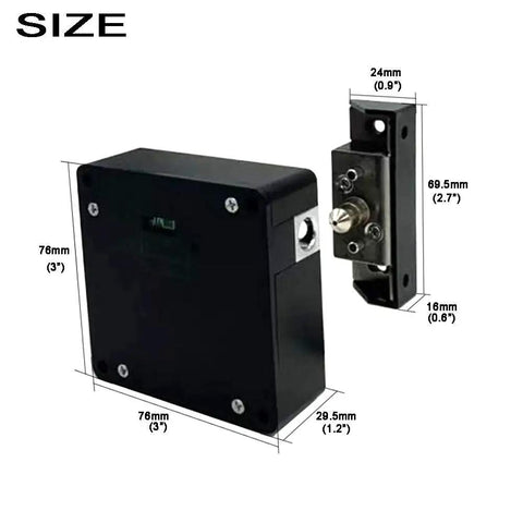 RFID Cabinet Lock Set Two Pack Hidden DIY USB Cable Locks with dimensions for wooden cabinets and drawers