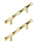 Bamboo Shape Zinc Alloy Drawer Pulls In Brushed Gold Finish 4.96 Inch Length 3 Inch Center To Center Hole Distance Solid Door Handles 2 Pack