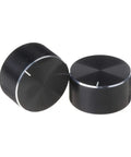 Two Pieces 25x13mm D Rotary Potentiometer Knobs, Metal Black Finish, 6mm Shank Hole, shown in close-up view.