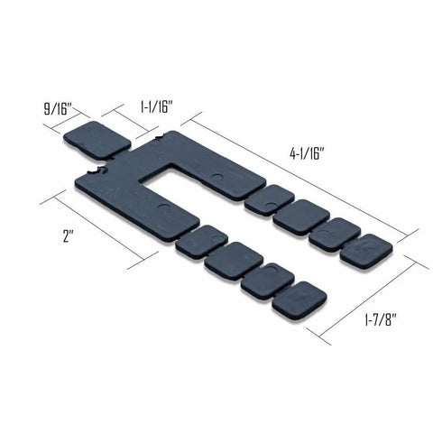 Heavy Duty Stack Shim Levelers For Windows And Doors 4 1/8 X 1 7/8 X 1/16 Inches Rock Solid black wedge spacers layout with measurements.