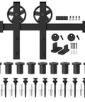 5 To 16 Ft Adjustable Wood Sliding Barn Door Hardware Kit In Basic Black With Big Spoke Wheel Rollers Carbon Steel Flat Track System