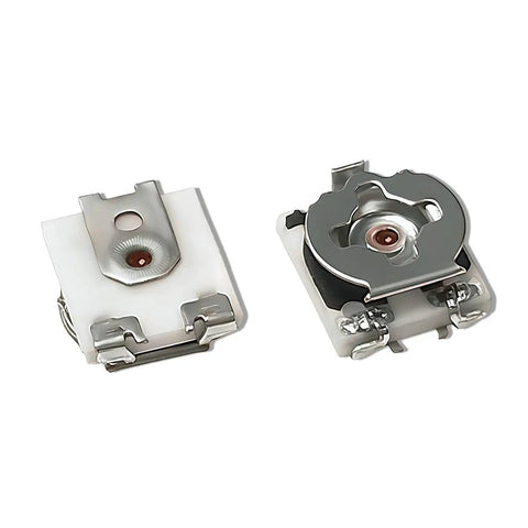 Pack Of Ten SMD Trimmer Potentiometers 10K Ohm Adjustable Resistors Featuring Slick Surface Mount Layout For Dead On Calibration And Smooth PCB Board Tuning, showing metal connectors.