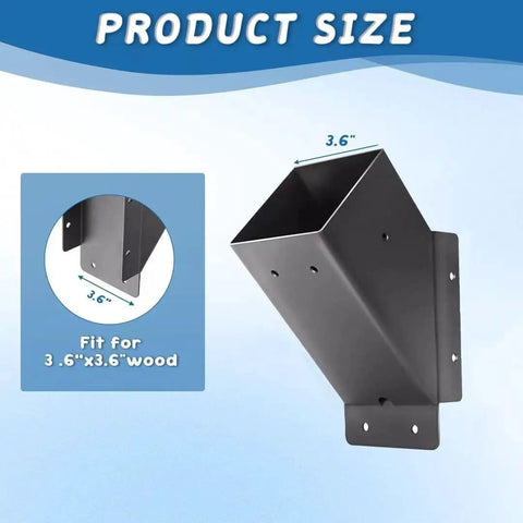 Beefy 8 Pack 45 Degree Pergola Brackets for 4x4 Posts, Corner Support Kit in Black Weatherproof Steel product size illustration.
