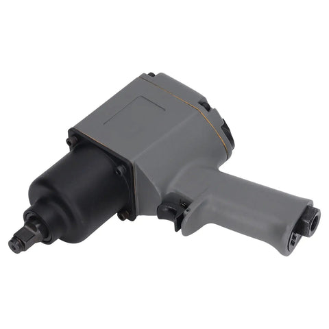 Heavy Duty Half Inch Air Impact Wrench Featuring Hella Powerful Pneumatic Torque Up To 850 Nm With Complete Socket Set side view, gunmetal gray finish