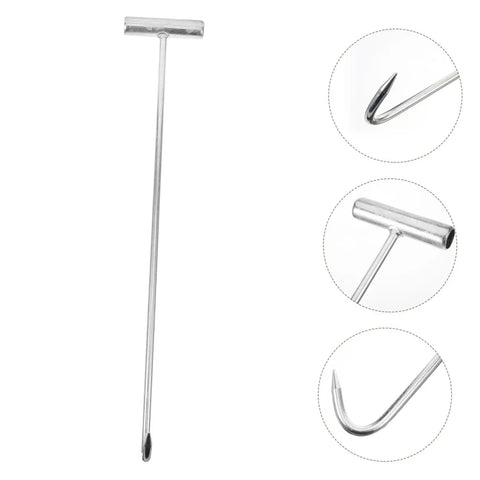 Heavy Duty Stainless Steel T-Shaped Manhole Cover Lifting Hook For Rolling Shutter Doors, 19.7 Inch Reach, Industrial Grade Pulling Tool