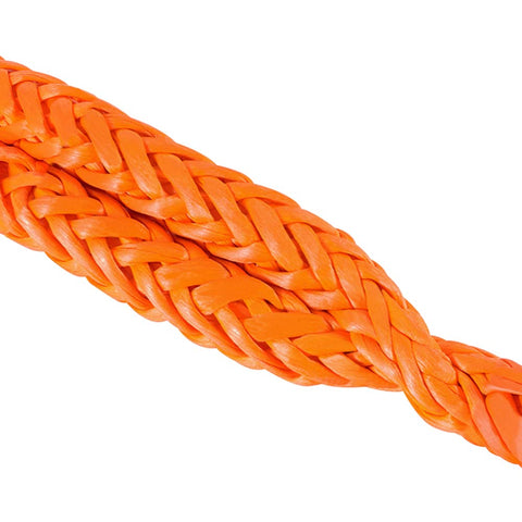 Close-up of orange Go-To Lightweight Soft Shackle Set 1/2 Inch By 24 Inch Recovery Shackles for sailing and off-road use.