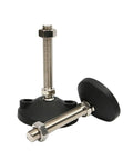 No Sweat Adjustable Furniture Levelers 4 Pack Swivel Articulating Feet with M8 M10 M12 threads, carbon steel body, and rubber pads.