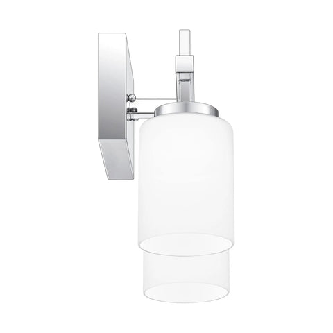 Side view of Two Light Polished Chrome Bath Light With Opal Etched Glass Shades For A Warm Milky Glow Durable Steel Construction