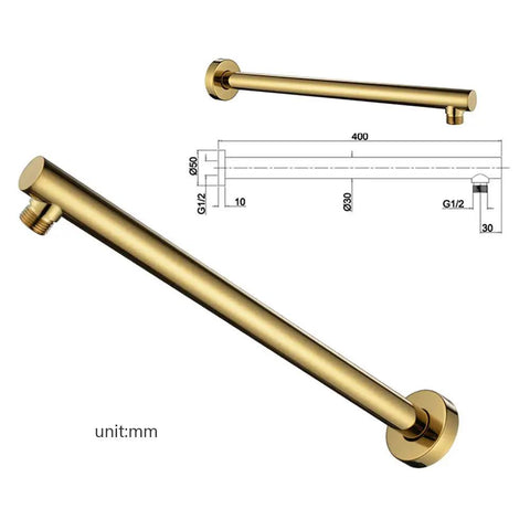 UMJIGF Shower System Titanium Gold Brass Luxury Mixer Shower Faucet Set wall-mounted shower arm with dimensions 400mm and 950mm.