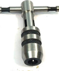 Close-up of the Three Piece T Handle Tap Wrench Set With Solid Collet Jaws For Tapping And Reaming on white background.