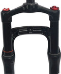 Close-up of Snow Mountain Bike Front Suspension Fork 26 Inch Pneumatic Shock Absorbers with Rebound Adjustment. Magnesium Alloy.