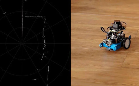 Robot with 12 Meter ToF LiDAR Sensor Kit With 360 Degree Scanning Walnut-Sized Unit 30K Lux Light Resistant on wooden floor