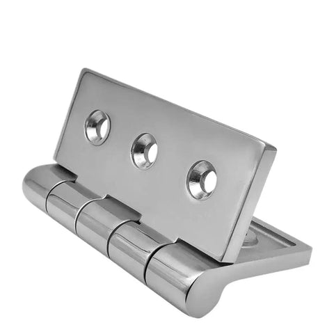 Premium 316 Stainless Steel Square Deck Door Hinge 100X100Mm Mirror Polish Finish showing sleek design and mounting holes.