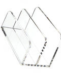 Acrylic Desk File Organizer With Mail Tray For Home Office And Studio Space Saving Document Storage Unit, clear compartments, side view.