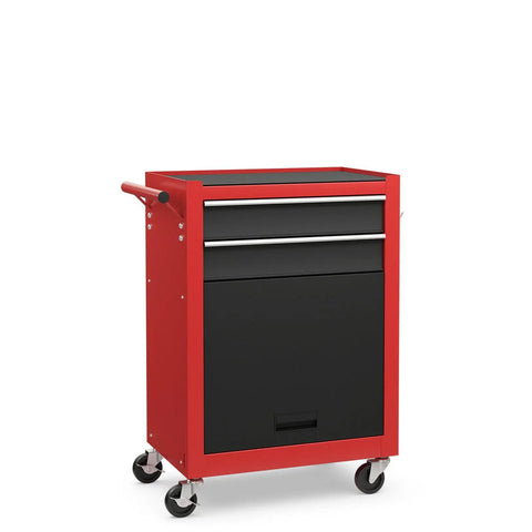 Front view of Two Piece Rolling Tool Chest Cabinet With Six Drawers, Heavy Duty Steel Garage Organizer, Lockable And Powder Coated