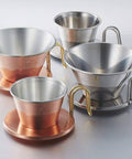 Tsubame WDS185 Stainless Steel Coffee Dripper for 2 to 4 folks with Wave Filter 185 made in Japan, shown in stainless steel and copper.
