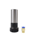 1-1/2 Inch Straight Shank Collet Chuck Holder Fit For ER32 Collet Router next to a brass fitting, showcasing precision machining tools.