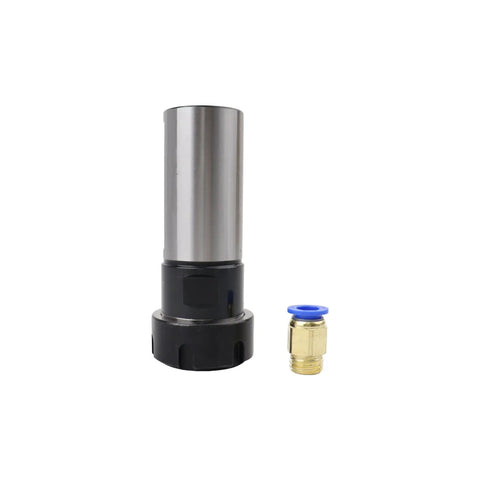 1-1/2 Inch Straight Shank Collet Chuck Holder Fit For ER32 Collet Router next to a brass fitting, showcasing precision machining tools.