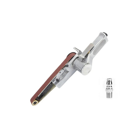 High Speed Pneumatic Belt Sander And Air Grinder Machine With Sanding Belts, compact design with ceramic sanding belt and air connector.
