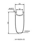 Technical diagram of 60mm Carbon Fiber Wheelset For 700c Clincher With 25mm U-Shape Rim, showing dimensions.