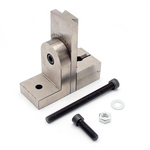 Versatile EDM Dedicated Fixture with 360 Degree Swivel Clamp and screws, showing all-metal construction and precise scale