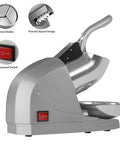 Electric Ice Shaver With Prevent Splash Design 3 Blade Snow Cone Machine 380W Shaved Ice Maker Cranks Out Up To 286 Lbs Per Hour Home Use Ice Crusher With Free Ice Pick Silver, Featuring Three Blades And Waterproof Switch.