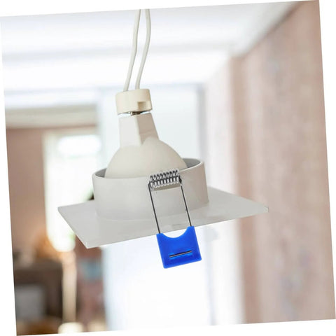 50 Pcs Recessed Light Clips Spring Clips For Downlight Installation holding a ceiling light securely, showcasing easy design and durable material.