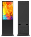 Top Tier 49 Inch Interactive Digital Signage Floor Standing Kiosk With 10 Point Infrared Touch Screen and Full HD Display shown from front and back.