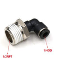 1/2 NPT Push To Connect Air Fitting 1/4 In OD Tubing Elbow 90 Degree Quick Connect Pneumatic Fittings Male Threaded Lock Push In Tube Connector 2 Pack For Air And Water Lines, black and silver