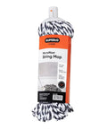 No Fuss Grey String Microfiber Mop Replacement Head Snap Tight Fit For Self Wringing Handle Quick Swap Refill For Kitchen Bathroom Tile And Hardwood Floors Heavy Duty Daily Floor Cleanup, featuring a gray and black cotton blend mop head.