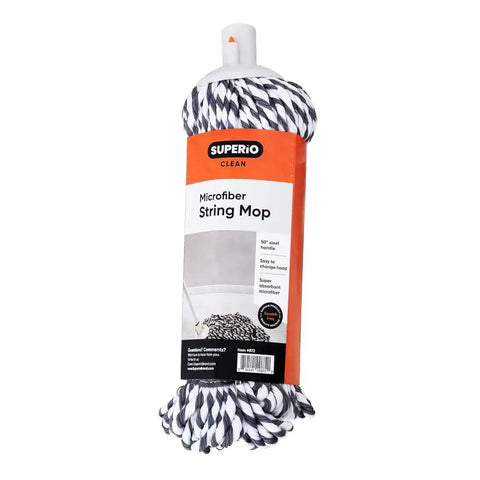 No Fuss Grey String Microfiber Mop Replacement Head Snap Tight Fit For Self Wringing Handle Quick Swap Refill For Kitchen Bathroom Tile And Hardwood Floors Heavy Duty Daily Floor Cleanup, featuring a gray and black cotton blend mop head.