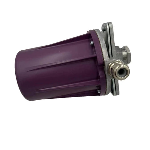 Ready To Roll Top Shelf Flame Detector Built Damn Tough For Hard Core Industrial Setup Featuring Pinpoint Accuracy Detection and Foolproof Wiring for Zero Downtime and Serious Peace Of Mind, side view of sensor with purple casing.