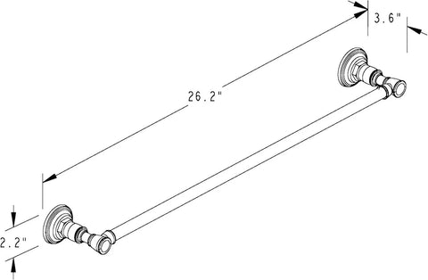 Technical drawing of 18 Inch Towel Bar in Polished Nickel Solid Brass Construction Built To Last And Delivers Fast Towel Drying Eavon 4802 PN.